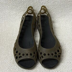 Crocs Adrina Jelly Bronze Brown Peep Toe Slip On Ballet Flat Shoes Womens Sz 8